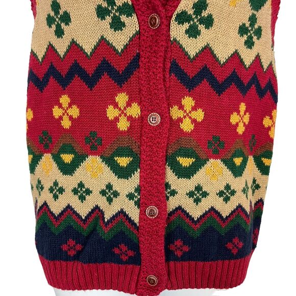 Gina Peters Vintage Red Green Blue Cardigan Vest Chunky Knit Sweater sz Small - Picture 4 of 16